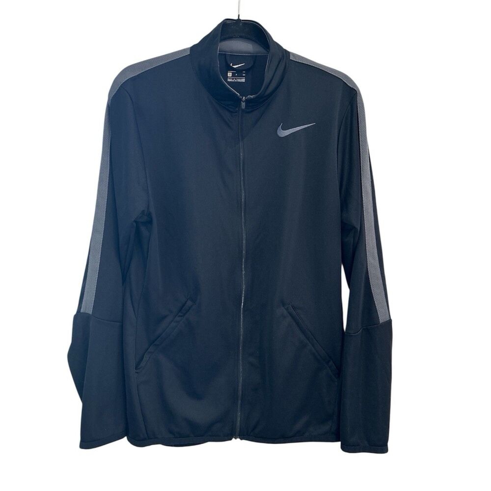 Nike Black Full Zip Jacket Gray Shoulder Stripe Men's Size Small Training Coat
